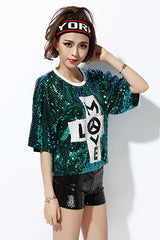 Saviellea Sequin Oversized Graphic Top