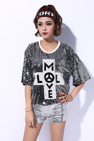 Saviellea Sequin Oversized Graphic Top