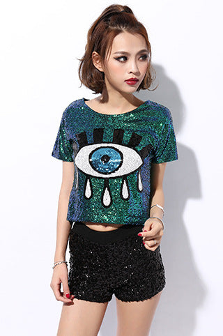 Tivoria Sequin Eye Graphic Oversized Top