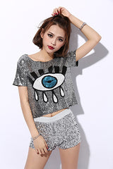 Tivoria Sequin Eye Graphic Oversized Top