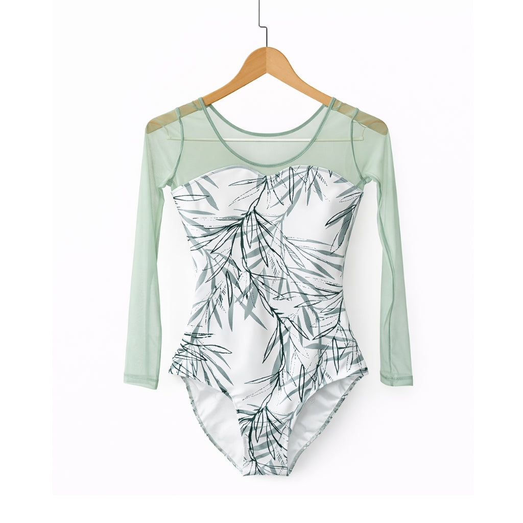 Fleur Leotard with Long Mesh Sleeves