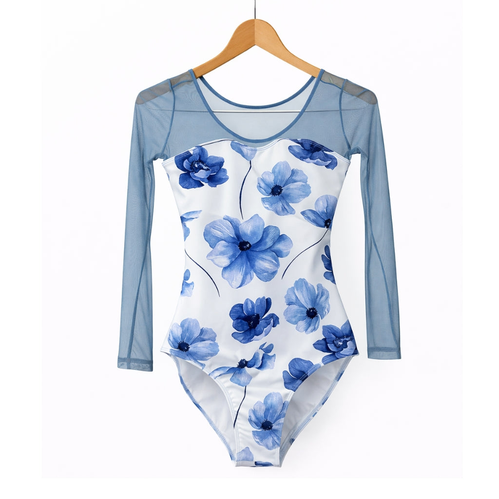 Fleur Leotard with Long Mesh Sleeves