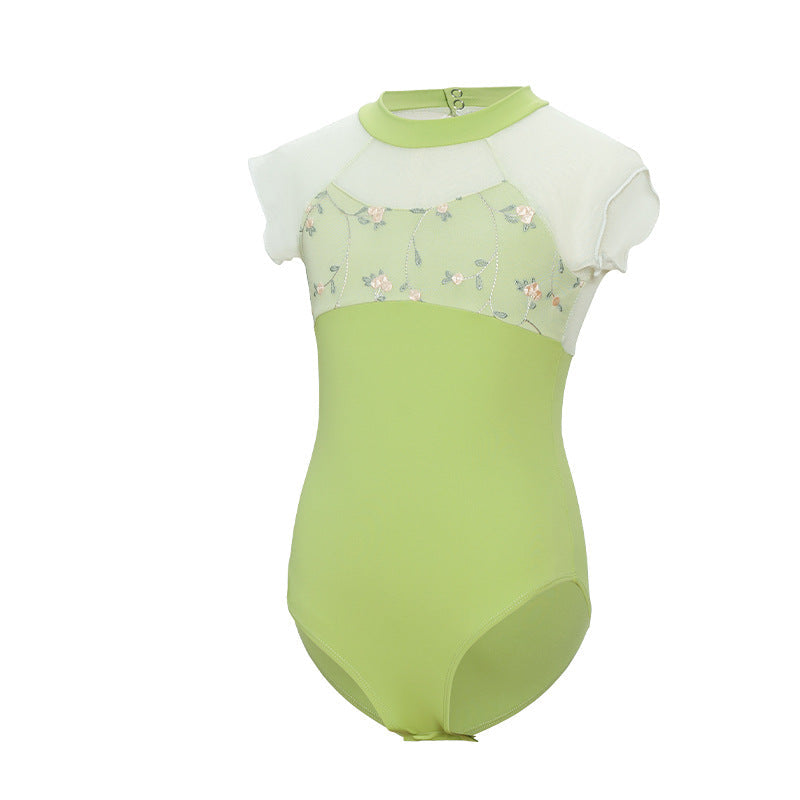 Jasina Embroidered Mesh Panel Leotard