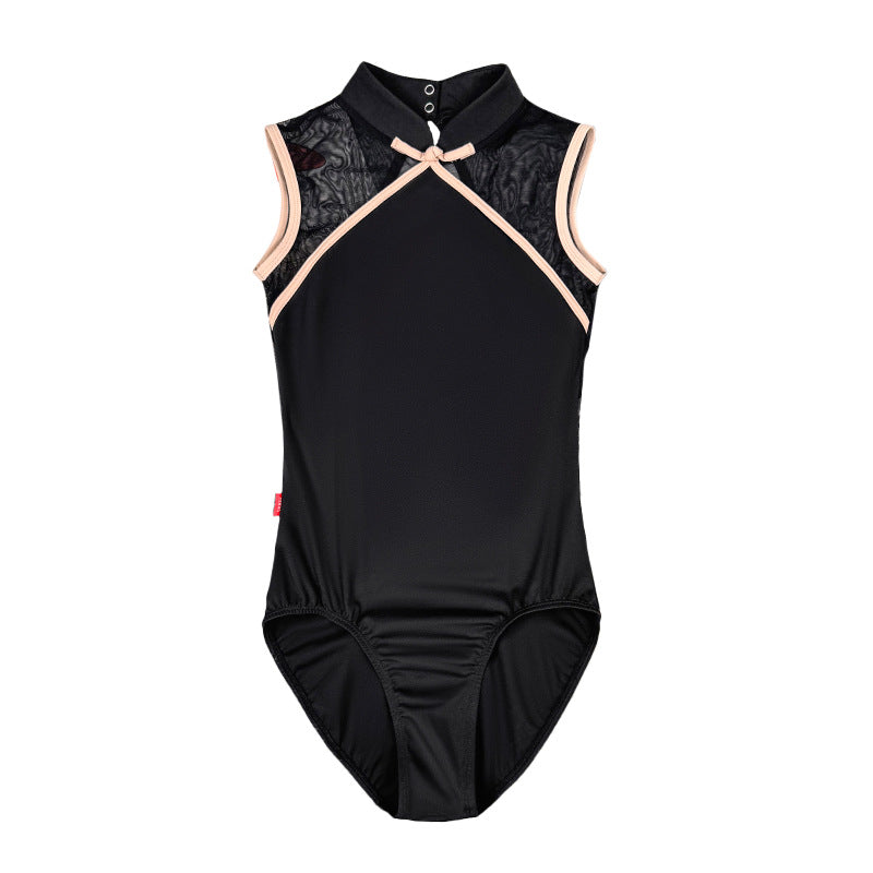 Nerissea Embroidered High-Neck Slim Fit Leotard