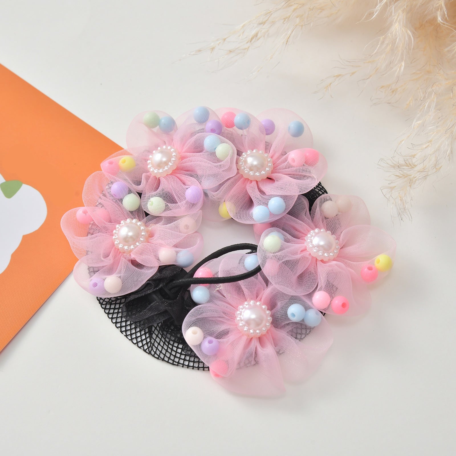 Evorine Floral Pearl Bun Hair Net