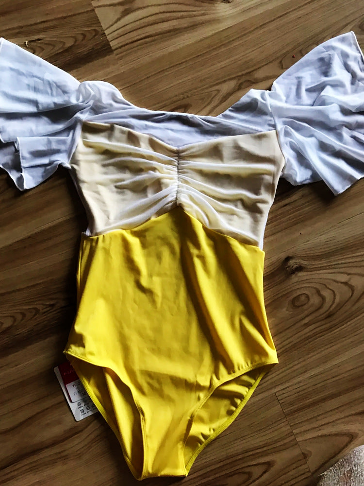 Moonnella Sheer Flutter Sleeve Leotard