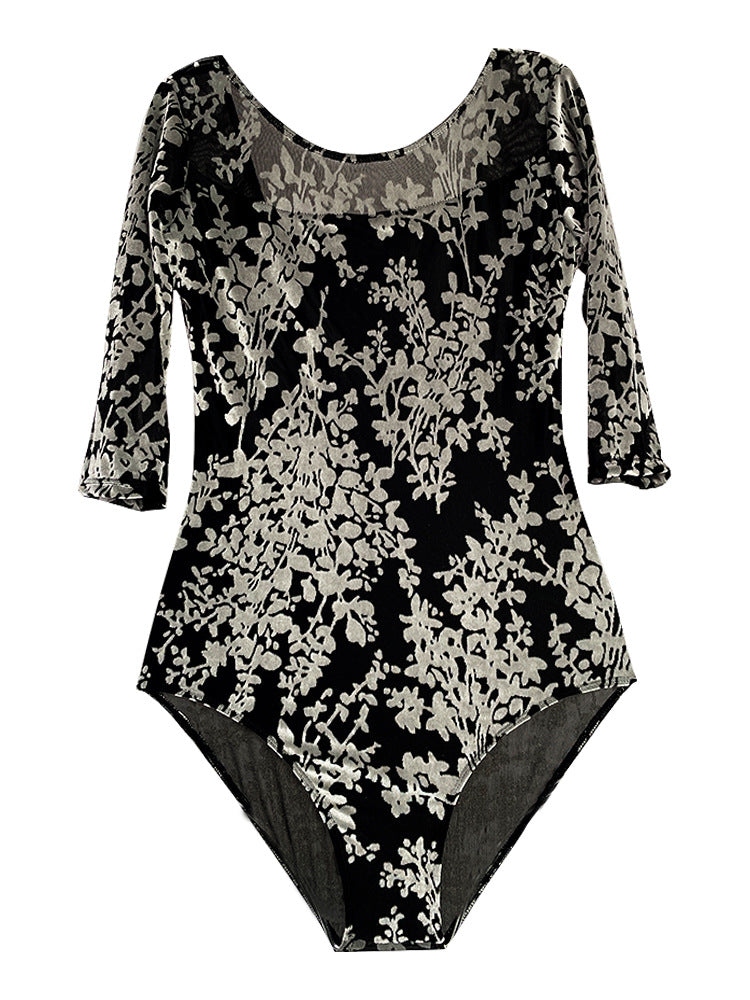 Haviellea Lace Long Sleeve Open Back Leotard