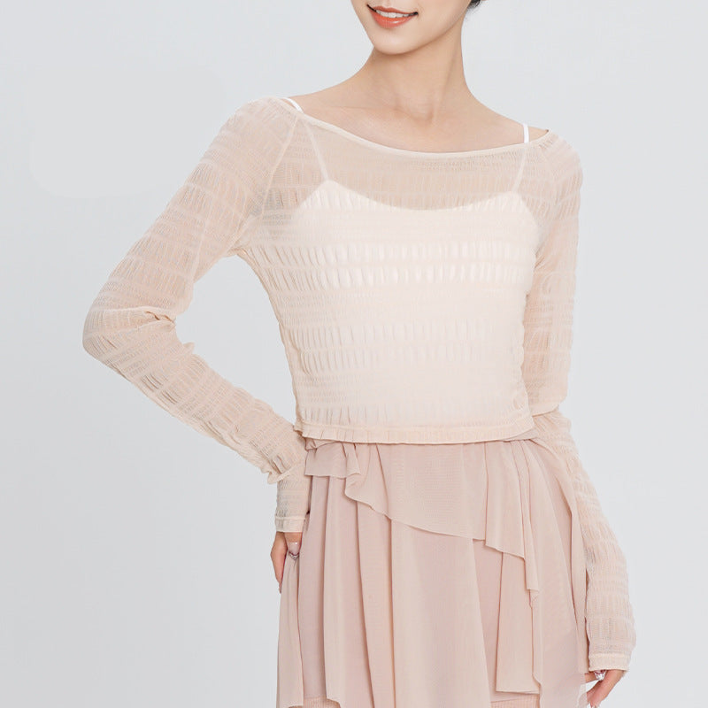 Selavelle Mesh Ruched Warm-Up Top