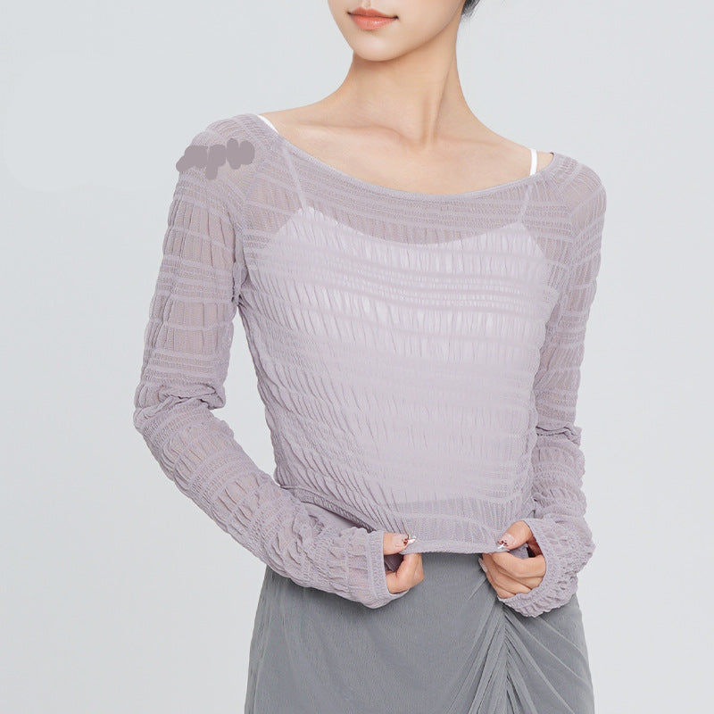 Selavelle Mesh Ruched Warm-Up Top