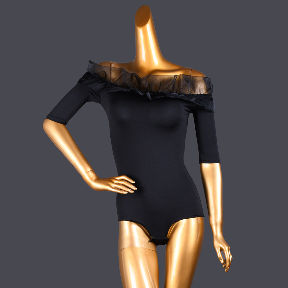 Paviellea Off-Shoulder Mesh Ruffle Bodysuit