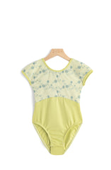 Wysteria Embroidered Mesh Short Sleeve Leotard