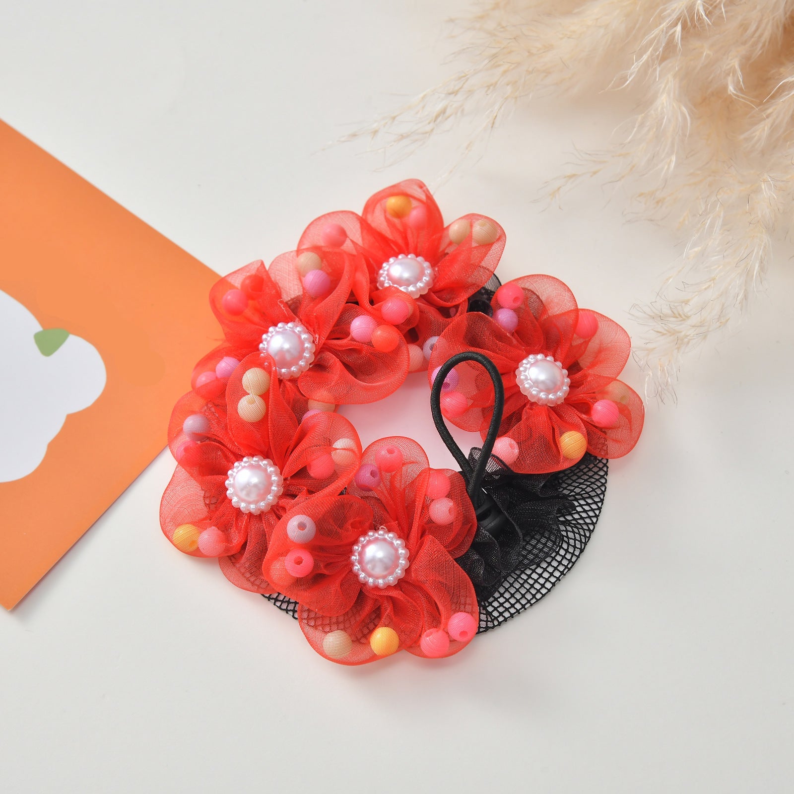 Evorine Floral Pearl Bun Hair Net