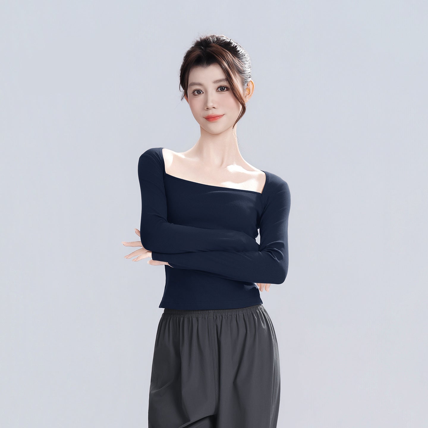 Belvoria Square Neck Long Sleeve Top