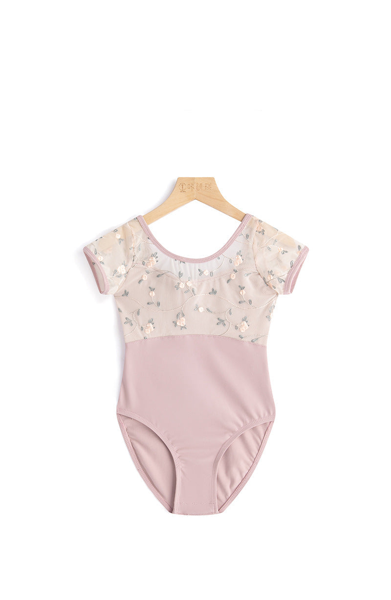 Wysteria Embroidered Mesh Short Sleeve Leotard