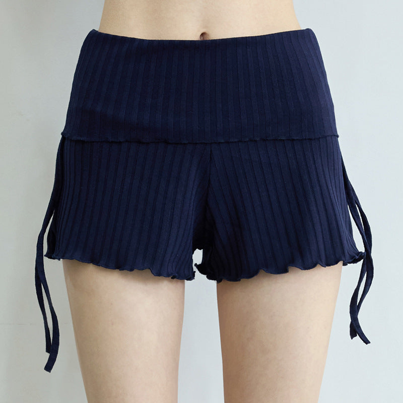 Quessira Ribbed High-Waist Drawstring Shorts