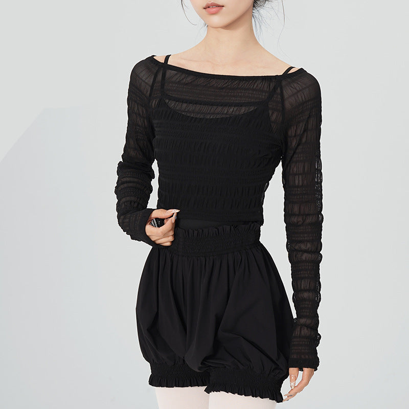 Selavelle Mesh Ruched Warm-Up Top
