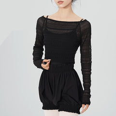Selavelle Mesh Ruched Warm-Up Top