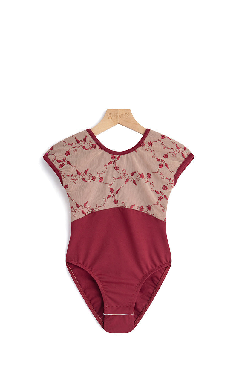 Wysteria Embroidered Mesh Short Sleeve Leotard