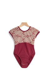 Wysteria Embroidered Mesh Short Sleeve Leotard