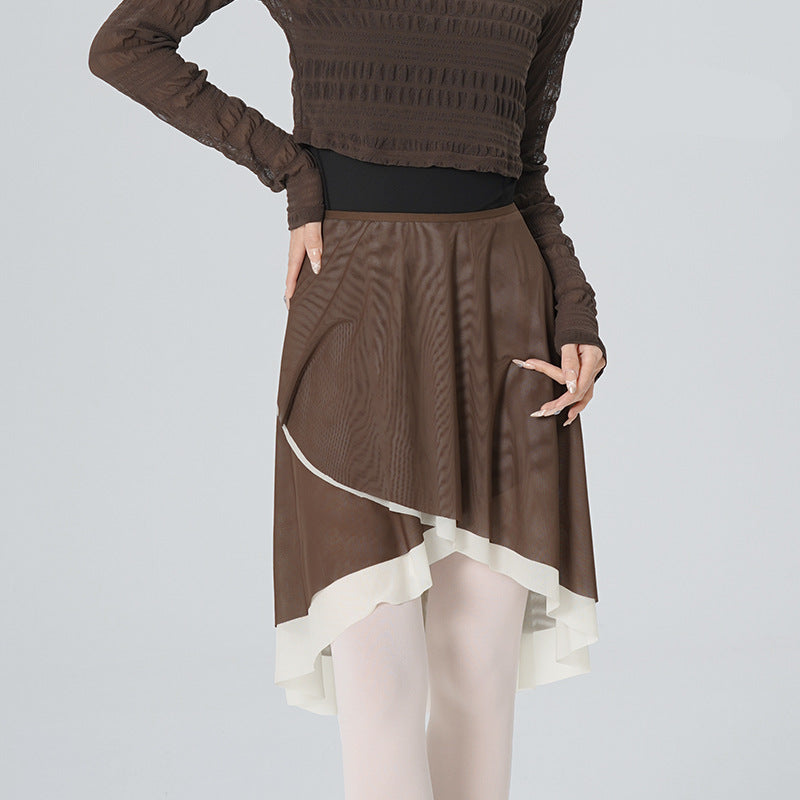 Olivine Double-Layer Contrast Mesh Skirt