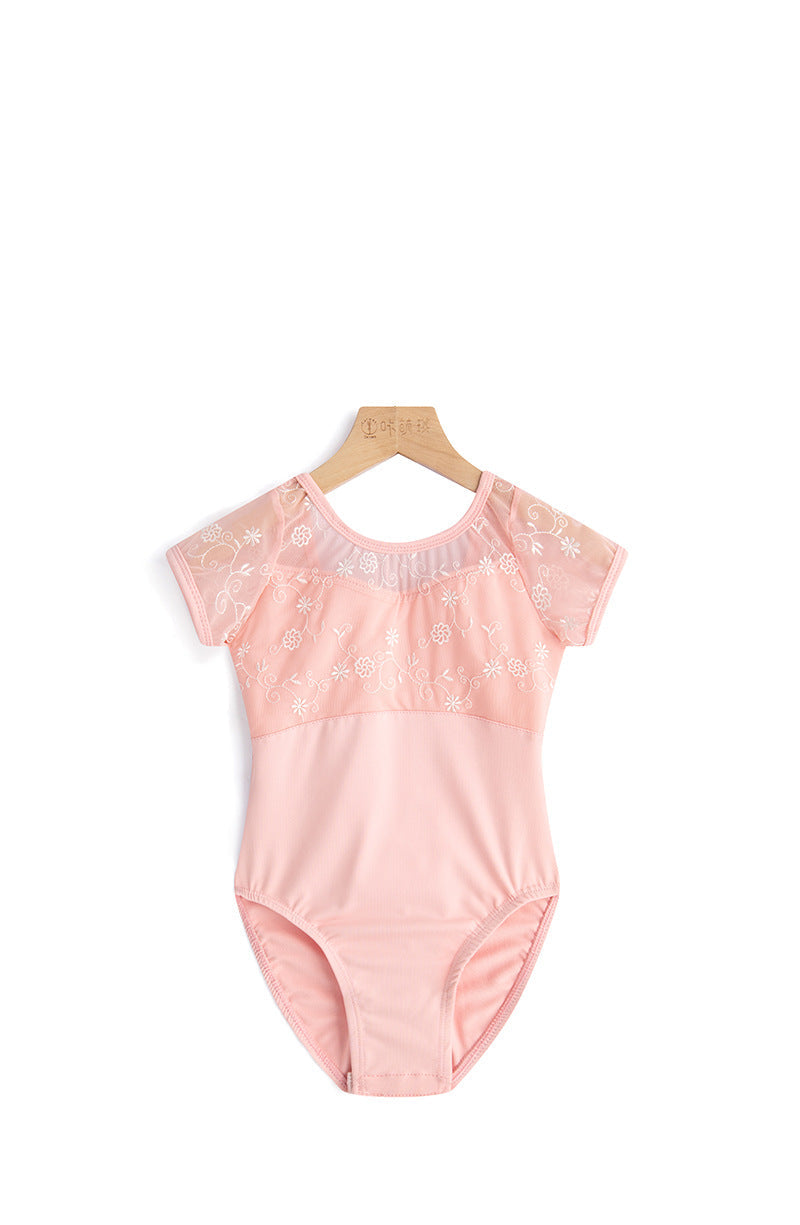Wysteria Embroidered Mesh Short Sleeve Leotard
