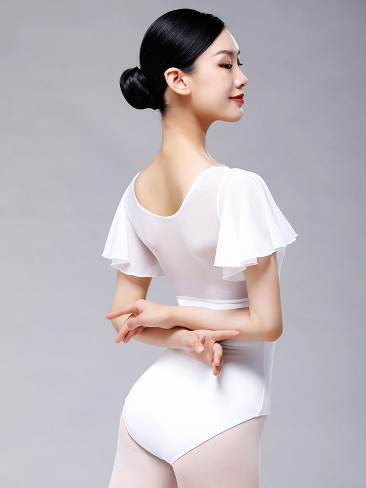 Moonnella Sheer Flutter Sleeve Leotard