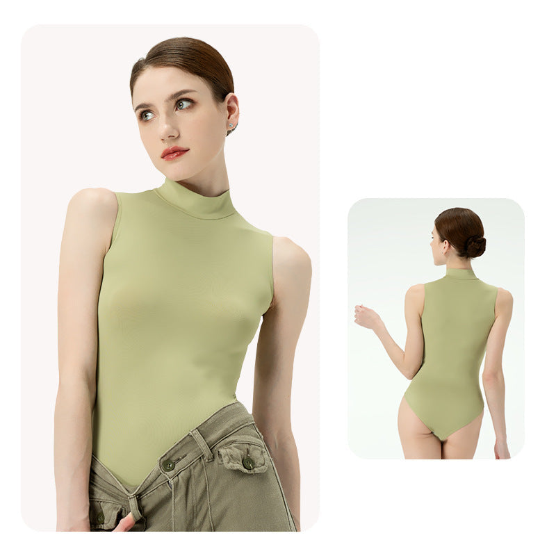 Damarise Stand Collar Sleek Fit Sleeveless Leotard