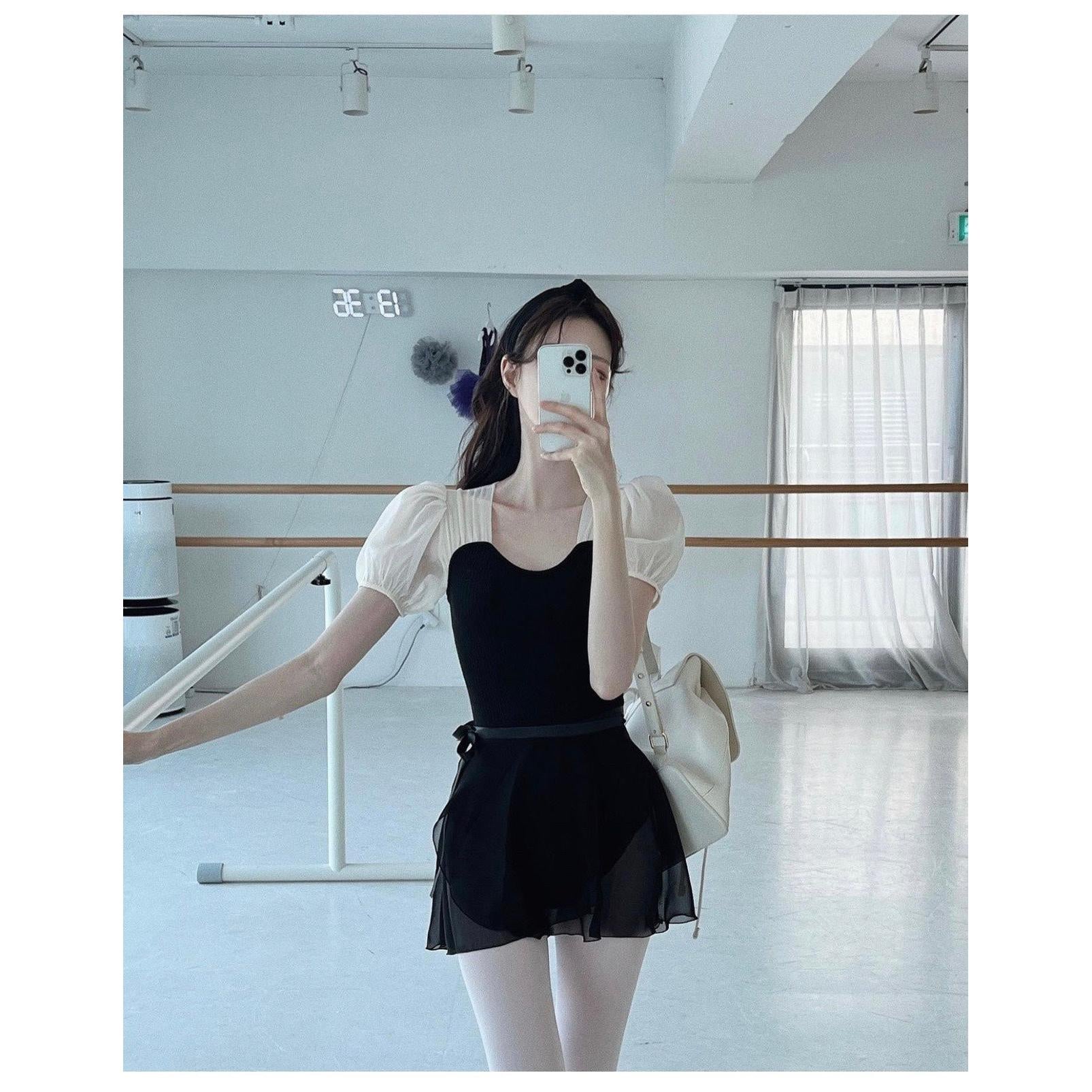 Puff Sleeved Ballet Leotard and Chiffon Skirt