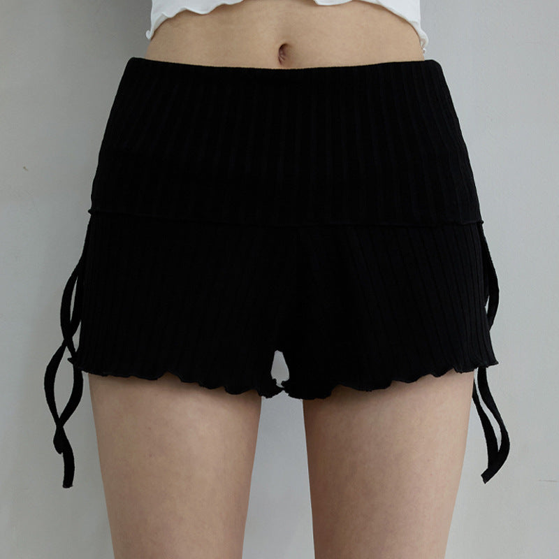 Quessira Ribbed High-Waist Drawstring Shorts