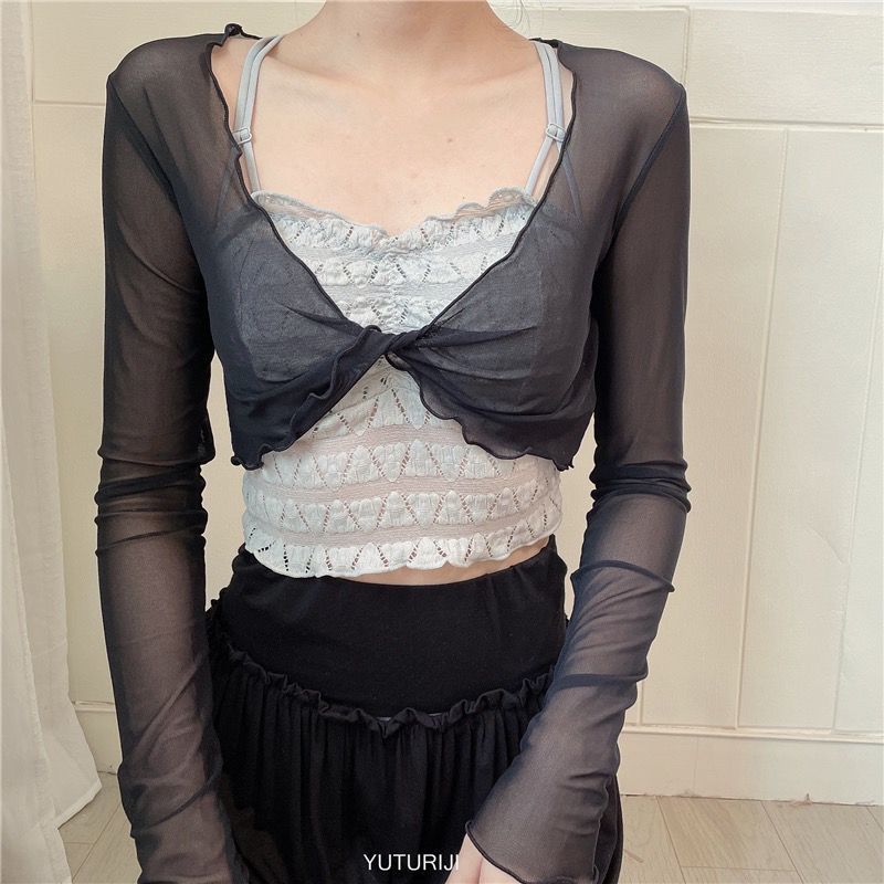 Galene Sheer Wrap Mesh Long Sleeve Outerwear