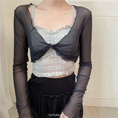 Galene Sheer Wrap Mesh Long Sleeve Outerwear