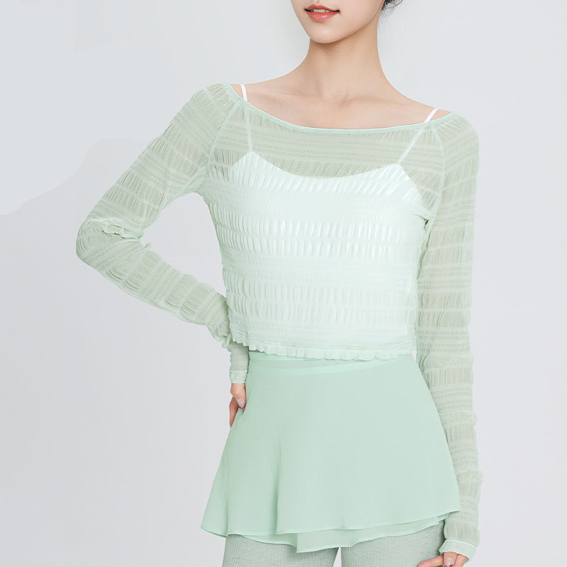 Selavelle Mesh Ruched Warm-Up Top