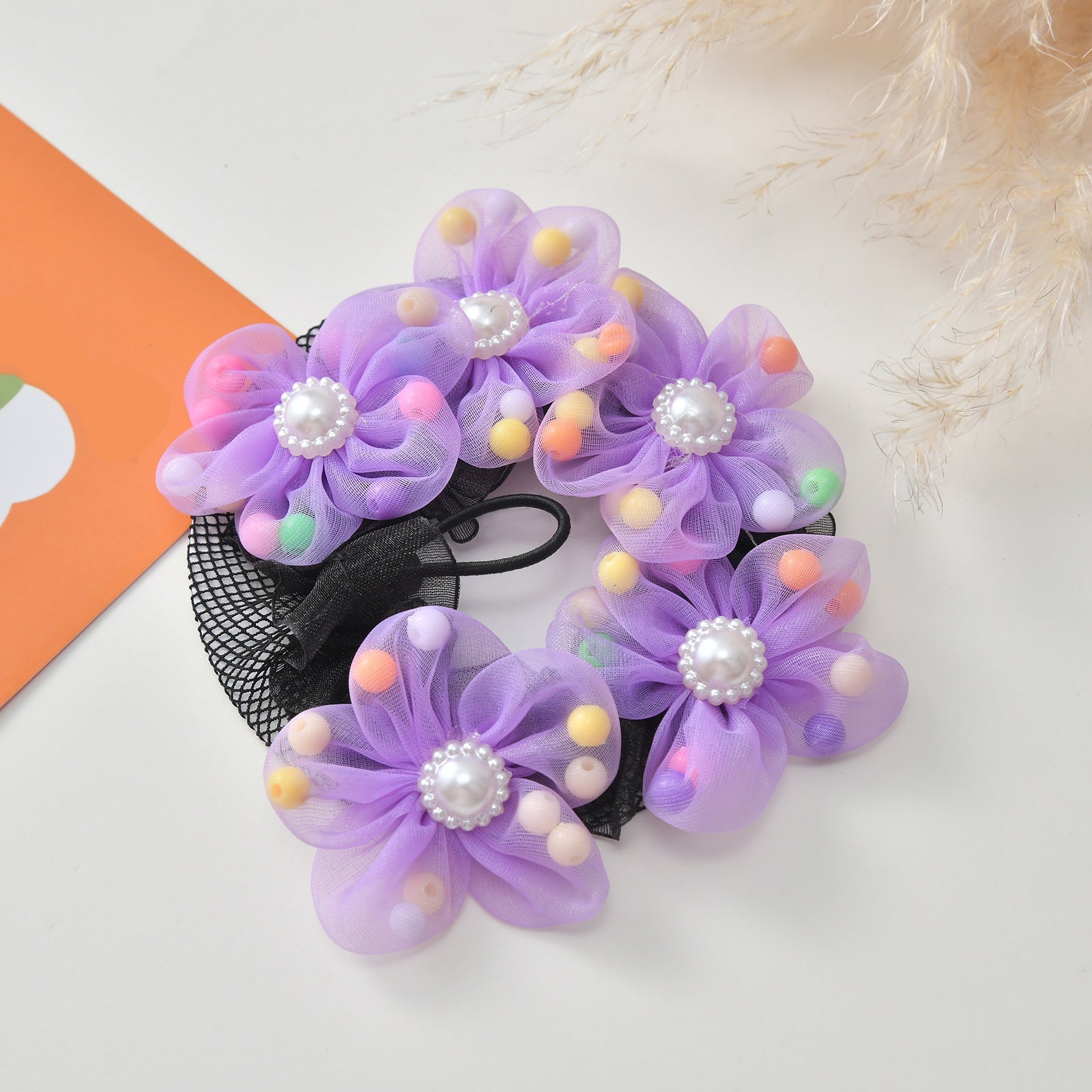 Evorine Floral Pearl Bun Hair Net