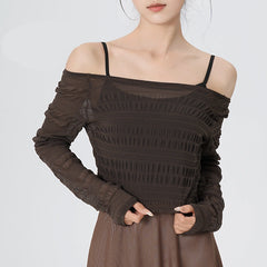 Selavelle Mesh Ruched Warm-Up Top