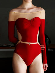 Tahlise Mesh Panel Long Sleeve Leotard