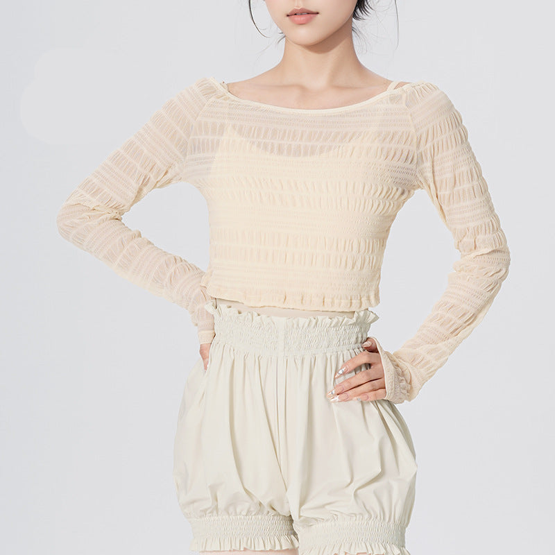 Selavelle Mesh Ruched Warm-Up Top