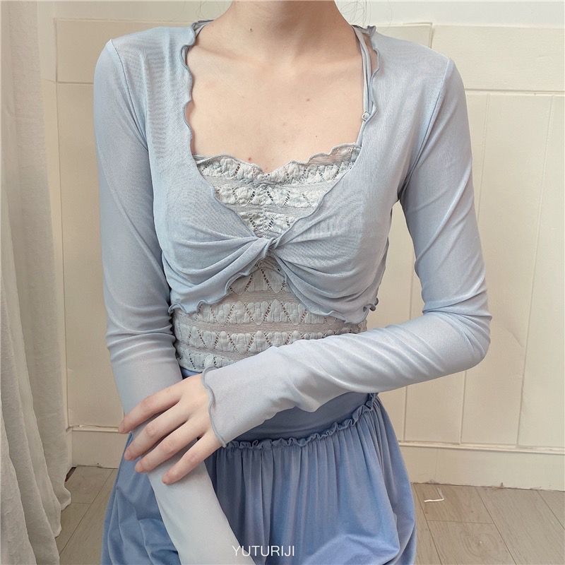 Galene Sheer Wrap Mesh Long Sleeve Outerwear