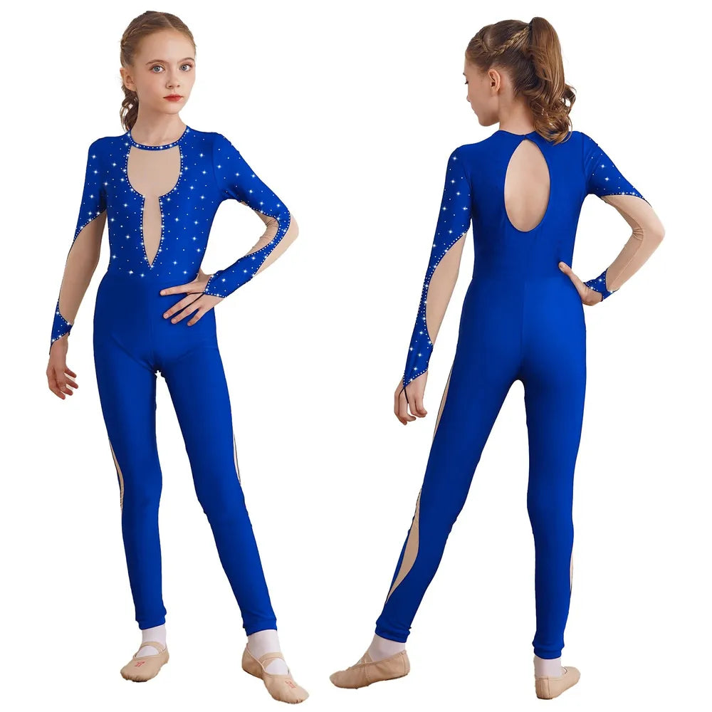Girls Long Sleeve Rhinestone Mesh