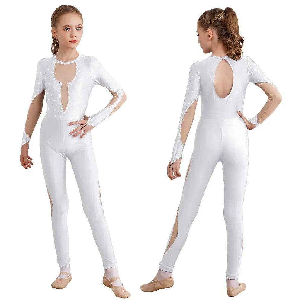 Girls Long Sleeve Rhinestone Mesh