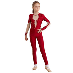 Girls Long Sleeve Rhinestone Mesh