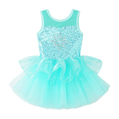 Girls' Sequin Ballet Leotard Dress with Mesh Skirt