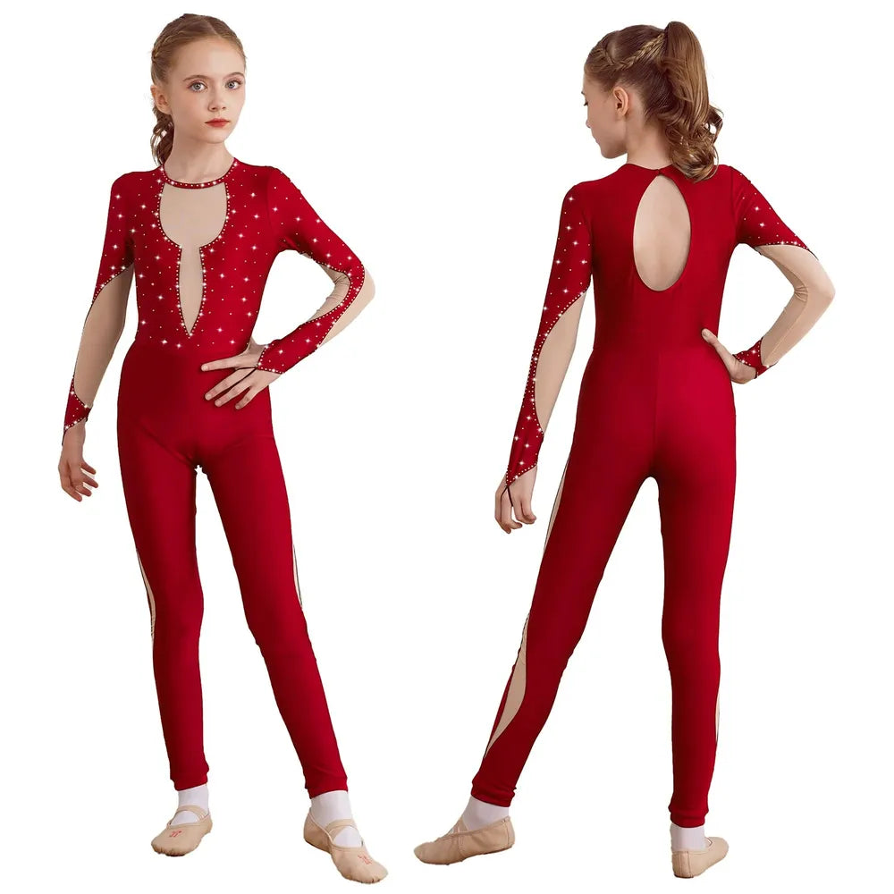 Girls Long Sleeve Rhinestone Mesh