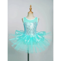 Girls' Sequin Ballet Leotard Dress with Mesh Skirt