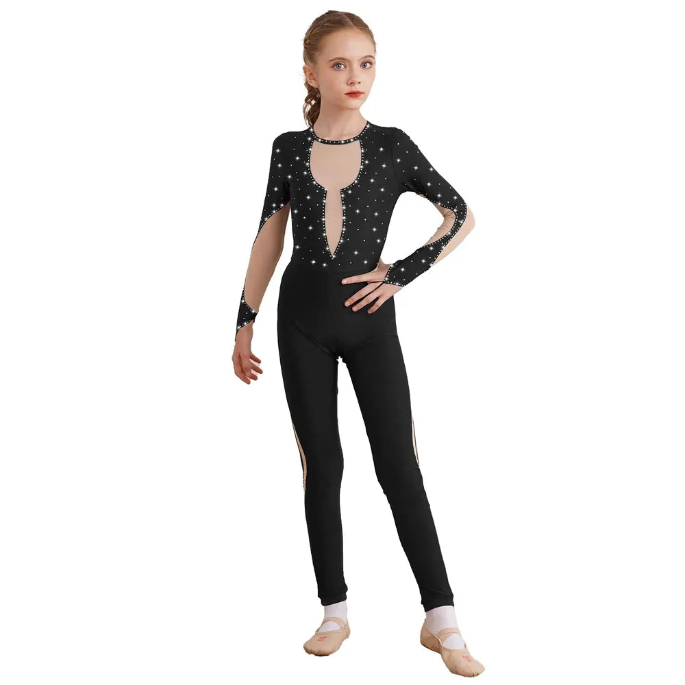 Girls Long Sleeve Rhinestone Mesh
