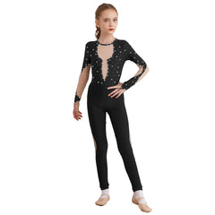 Girls Long Sleeve Rhinestone Mesh