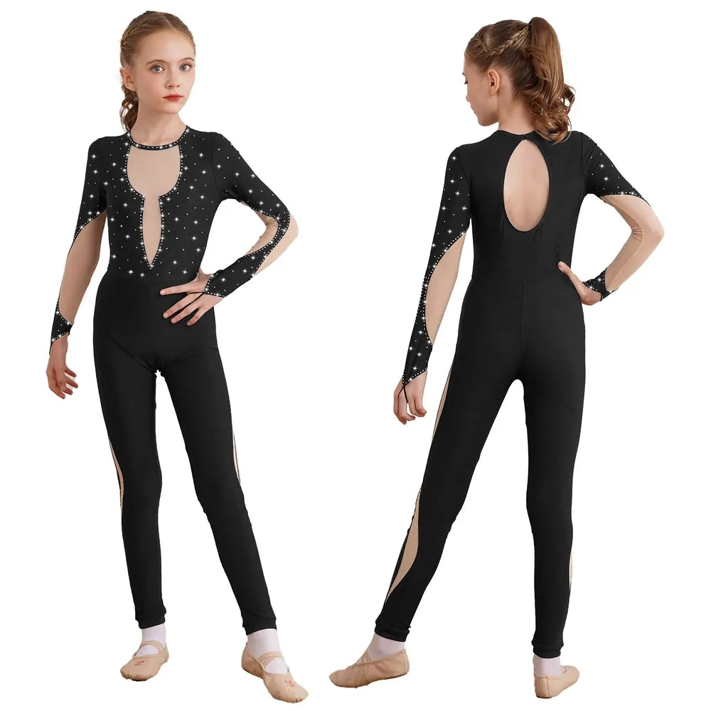 Girls Long Sleeve Rhinestone Mesh