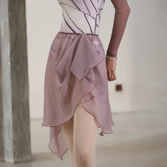 Butterfly-Inspired Ballet Mesh Leotard with Chiffon Wrap Skirt