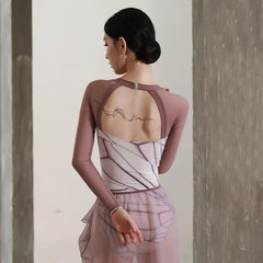 Butterfly-Inspired Ballet Mesh Leotard with Chiffon Wrap Skirt