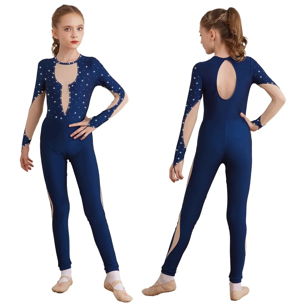 Girls Long Sleeve Rhinestone Mesh