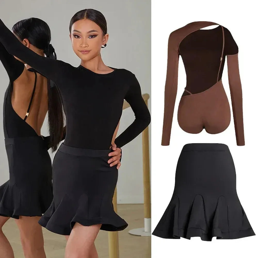 Backless Long Sleeve Latin Bodysuit